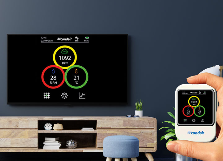 Air monitor projects to TV or wall monitor via a laption